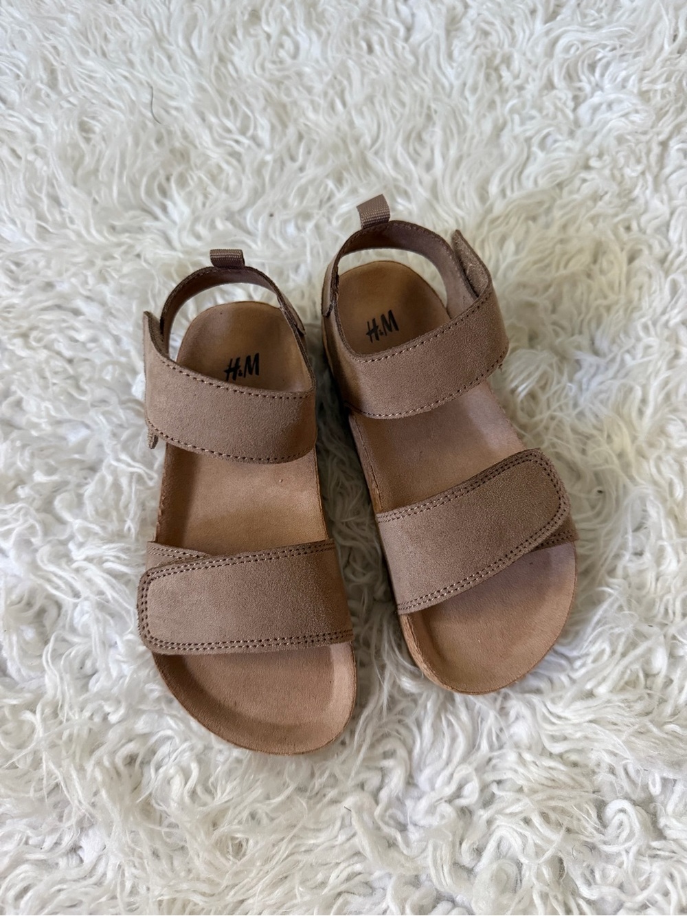 H&M Kids Tan Suede-Look Double-Strap Velcro Sandals